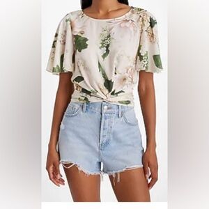 Express Floral Crew Neck Flutter
Sleeve Twist Front Top